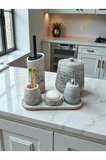 Mermer Desen Beton Banyo Seti Tuvalet Wc,Sıvı Sabunlu, Diş Fırçalığı Aksesuar Takımı, Dekorasyon