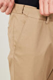 Erkek Camel Slim Fit Dar Kesim Gabardin Kumaş Desenli Pamuklu Esnek Beli Lastikli Pantolon