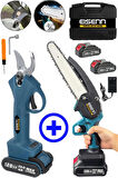 Eisenn Alman 2 Li Set 128 V 10 Ah Çift Akülü Çelik Şanzuman 17 CM Şarjlı Dal Ağaç Kesme +Bağ Budama Makası