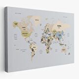 Harita Sepeti Dünya Haritası Kanvas Tablo Ülke Başkent Detaylı ve Dekoratif 2597