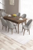 Ves Serisi 80x132 Mdf Barok Ahşap Desen Masa 6 Gri Sandalye Mutfak Masası Takımı
