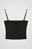Askılı Crop Basic Atlet Siyah