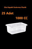 Sızdırmaz Düz Kapaklı Şeffaf Plastik Kap – 1000 cc kapasiteli, 25 Adet, Gıda Saklama ve Servis Kabı