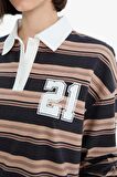 Coool Loose Fit Çizgili Polo Yaka Sweatshirt