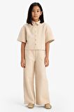 DeFacto Kız Çocuk Beli Lastikli Wide Leg Geniş Bol Paça Bürümcük Pantolon E1103A825SPBG286