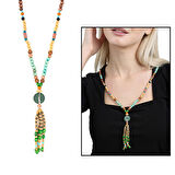 Tesbihane El Yapımı Etnik Ahşap Kombinli Yeşil Renk Geçişli Tekerlek Detaylı Otantik Kolye