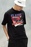 Classiic 66 Racce Agaiinst Time Baskılı Uniseex Tişört, Oversize Araba Tişört
