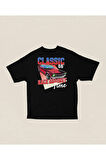 Classiic 66 Racce Agaiinst Time Baskılı Uniseex Tişört, Oversize Araba Tişört