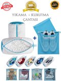 2li Takım Çok Amaçlı Ayakkabı Yıkama Çantası ve Kurutma Filesi Takım, Çamaşır Yıkama Torbası, Sık Dokuma, Yanları Fileli, (Süyten, Hassas Kıyafetler, Spor Ekipmanları)