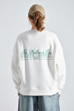The Wellness Era Baskılı Oversize Beyaz Kadın Sweatshirt