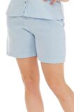 Müslin Buz Mavi Bağlamalı Şort 