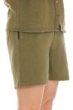 Müslin Haki Bağlamalı Şort 
