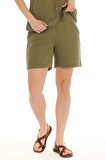 Müslin Haki Bağlamalı Şort 