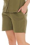 Müslin Haki Bağlamalı Şort 