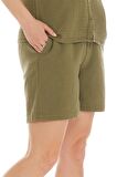 Müslin Haki Bağlamalı Şort 
