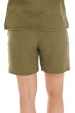 Müslin Haki Bağlamalı Şort 