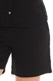 Müslin Siyah Bağlamalı Şort 