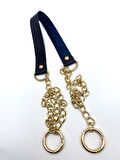 Tek Kat Suni Deri Lacivert Renk İnce Zincirli Sap Light Gold Metal