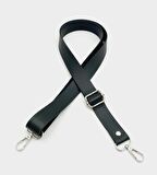 Suni Deri Ayarlı Çanta Sapı 120X2.4 Cm Siyah Gümüş Metal