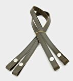 Çift Kat Dikişli Suni Deri Haki Çıtçıtlı Çanta Sapı Gümüş Metalli