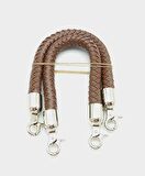 Kahverengi Kısa Örme Çanta Sapı Gümüş Metal