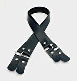 Haledört Model Siyah Tek Kat Kalın Suni Deri Çift Sap Gümüş Metalli