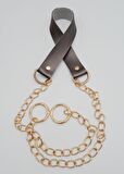 Tek Kat Suni Deri Parlak Gri Renk İnce Zincirli Sap Light Gold Metal