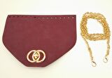 Bordo Renk Nubuk Süet 22.5x17 cm Kapaklı 120 cm Zincirli Çanta Seti
