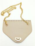 Koyu Bej Renk Suni Deri 100 cm Zincirli 22.5x18 cm Kapak Light Gold Metal