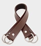 Kahverengi Suni Deri 38X2.5 Cm Çift Çanta Sapı Gümüş Metalli