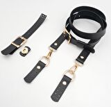 Siyah Tek Kat Suni Deri Çanta Seti Light Gold Metalli