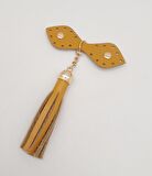 Gerçek Deri Hardal Cluch Püskül Light Gold Metalli