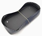 Lacivert Suni Deri 28x13 cm Yüksek Çanta Tabanı Gümüş Metalli