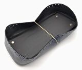 Lacivert Suni Deri 28x13 cm Yüksek Çanta Tabanı Light Gold Metalli