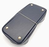 Lacivert Suni Deri 28x13 cm Yüksek Çanta Tabanı Light Gold Metalli