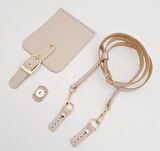 Bej Gerçek Deri 130x1.5 cm Ayarlı Saplı Çanta Seti Light Gold Metalli