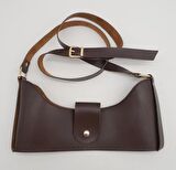 Kahverengi Suni Deri 120x2 cm Çanta Saplı Deri Seti Light Gold Metalli