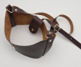 Kahverengi Suni Deri 120x2 cm Çanta Saplı Deri Seti Light Gold Metalli