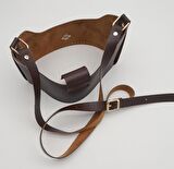 Kahverengi Suni Deri 120x2 cm Çanta Saplı Deri Seti Light Gold Metalli