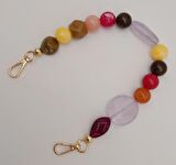 39 cm Kancalı Renkli Akrilik Zincir Light Gold Metalli