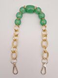 42 cm Kancalı Yeşil Renk Akrilik Zincir Light Gold Metalli