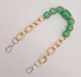 42 cm Kancalı Yeşil Renk Akrilik Zincir Light Gold Metalli