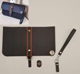 Suni Deri Abiye Cluch Çanta Seti Siyah Renk Gümüş Metalli