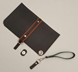 Suni Deri Abiye Cluch Çanta Seti Siyah Renk Gümüş Metalli