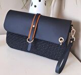 Suni Deri Abiye Cluch Çanta Seti Siyah Renk Gümüş Metalli