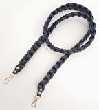 135 cm Örgü Model Lacivert Renk Suni Deri Çanta Sapı Light Gold Metalli