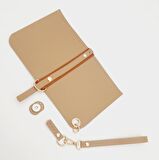 Suni Deri Abiye Cluch Çanta Seti Vizon Renk Light Gold Metalli