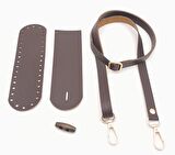 Suni Deri Ahşap Düğmeli Mini Bag Cep Telefonu Seti Kahverengi Light Gold Metalli