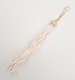 Süet Nubuk Deri Kovanlı Uzun Püskül Beyaz Renk Light Gold Metalli