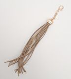 Süet Nubuk Deri Kovanlı Uzun Püskül Vizon Renk Light Gold Metalli